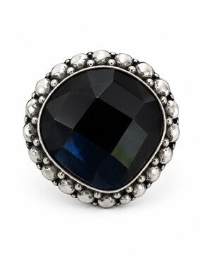 Statement Silver Ring with Large Faceted Deep Blue Stone